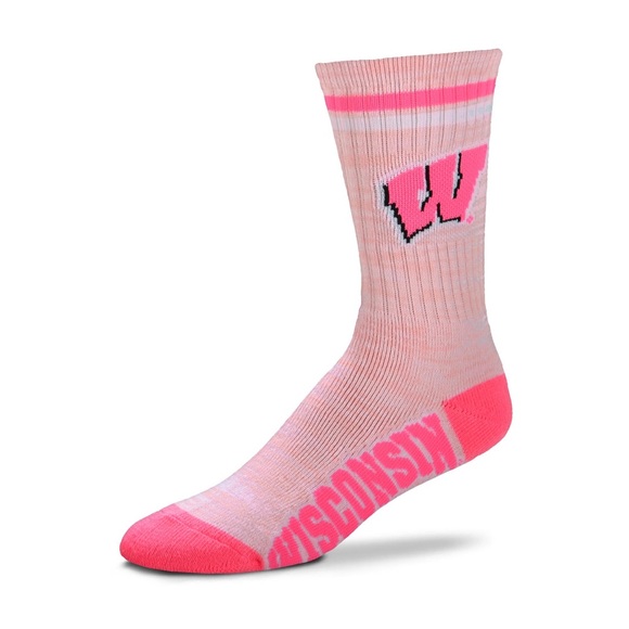 FOR BARE FEET Originals Wisconsin Badgers Pretty in Pink Crew Socks - Picture 1 of 3